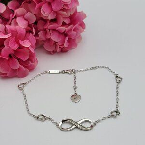 White CZ 925 Sterling Silver Infinity Love Bracelet/Anklet 10.5" Billie Bijoux